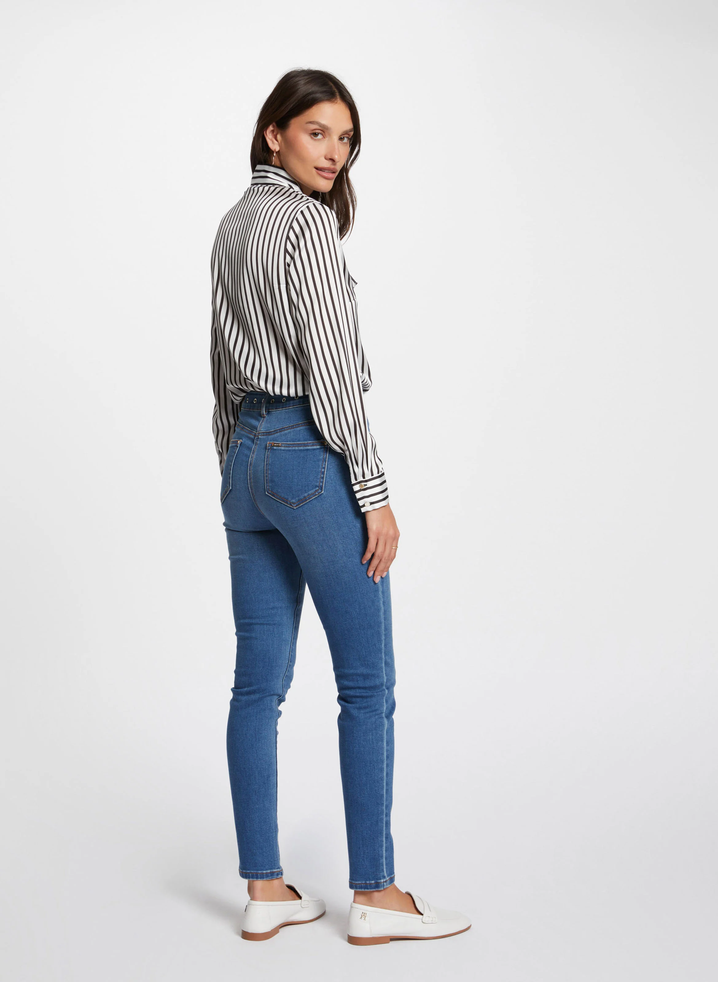 PABLO - Jean slim taille haute en coton mélangé | Bleu