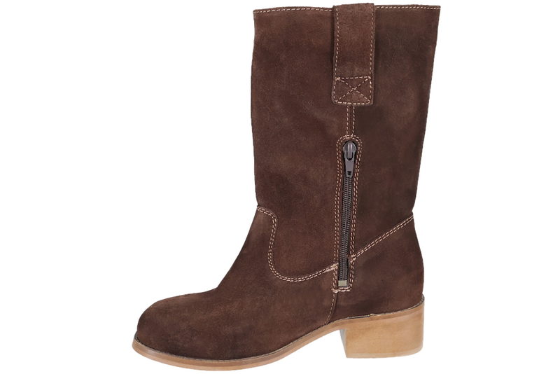 CASHOTT CASVILMA PULL ON MID CUT BOOT SUEDE TREKVART STØVLE I BRUNT RUSKIND