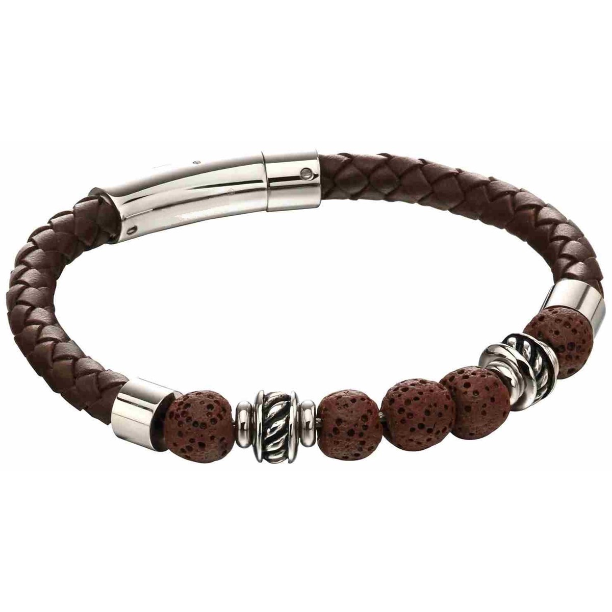 Bracelet cuir marron en acier inoxydable