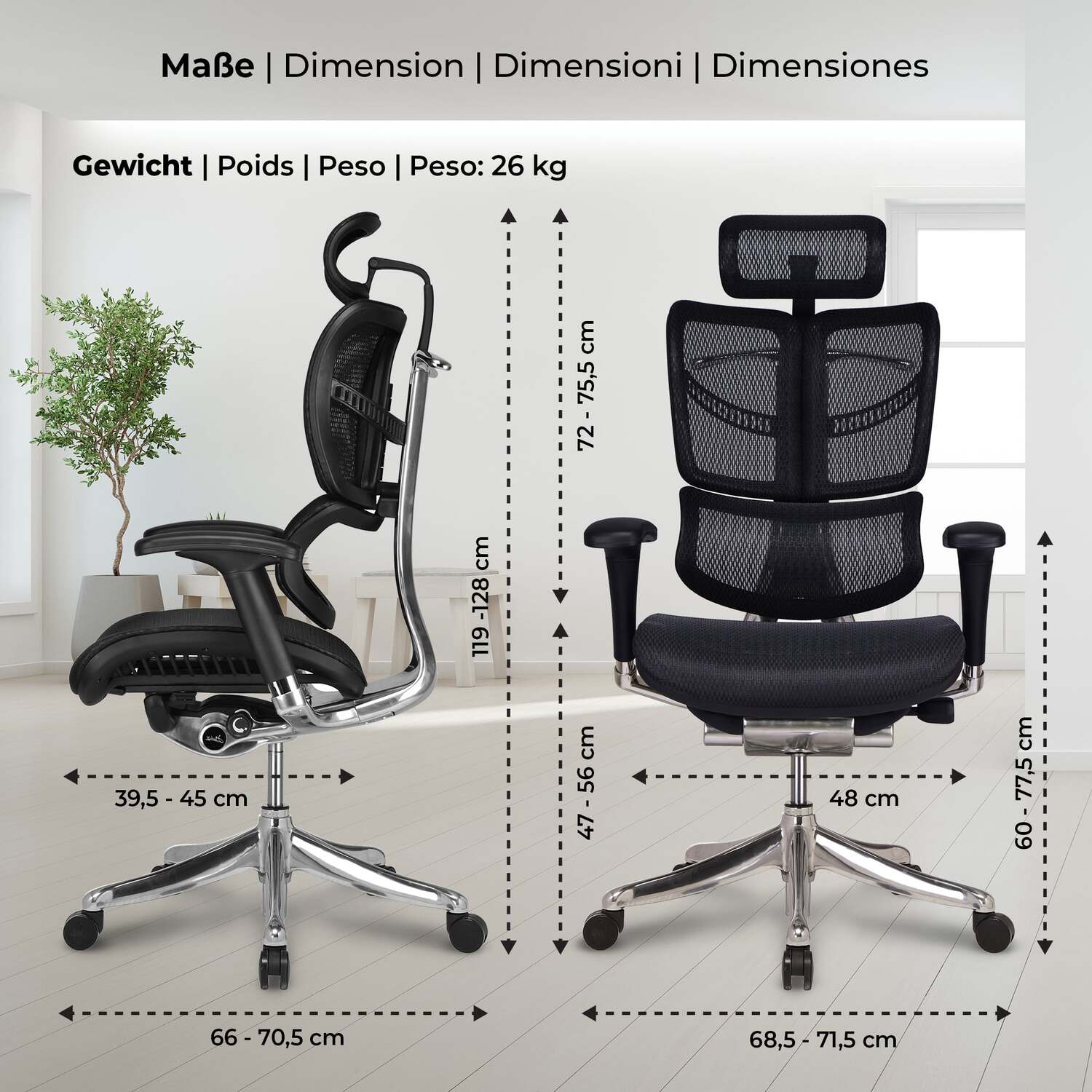 TPFLiving Bürostuhl Norman Ergonomic mit Netzbezug Grau