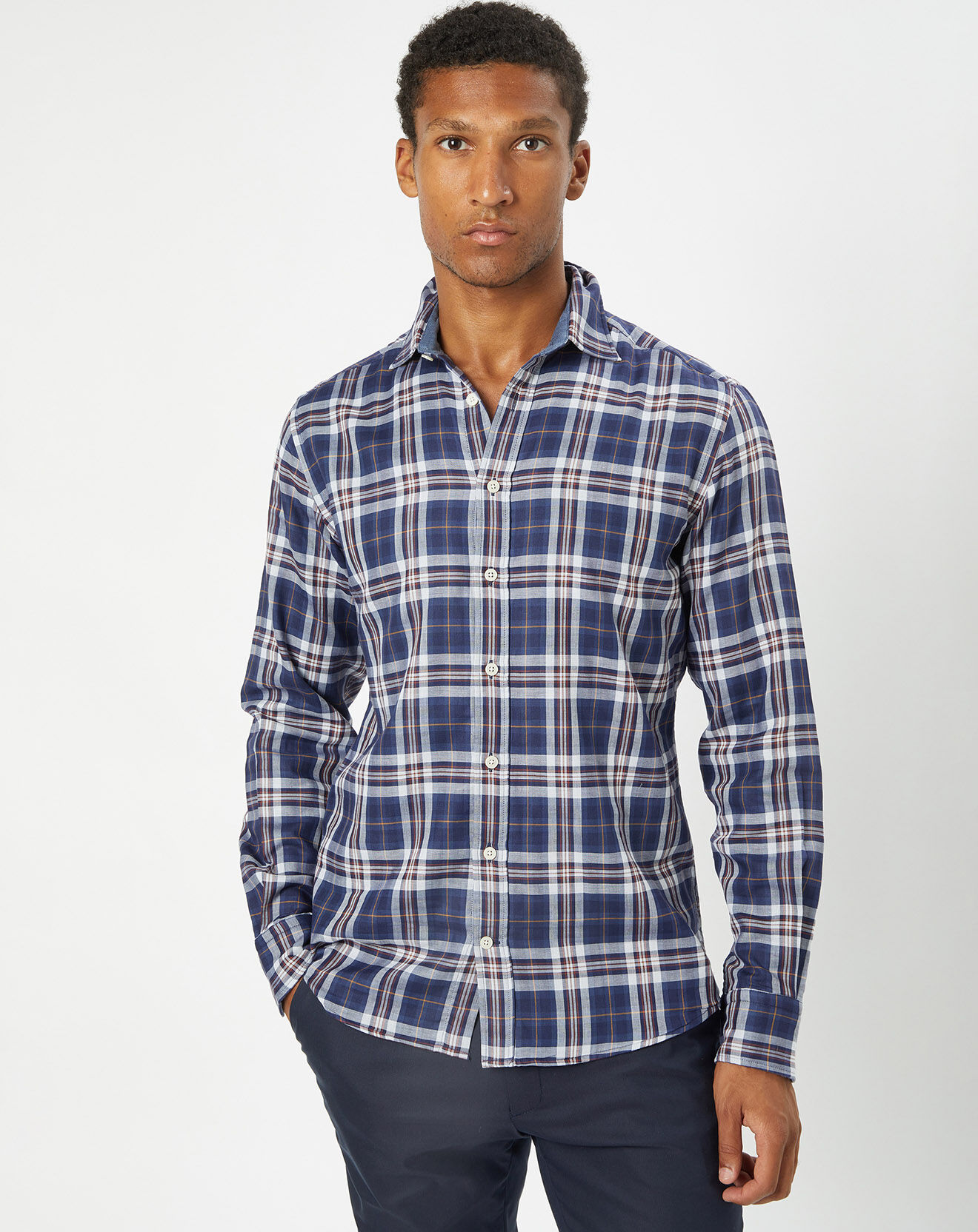 Hackett London Chemise Slim Fit Dark à carreaux bleue