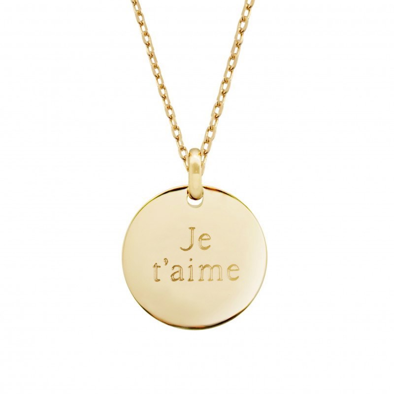 Collier médaille plaqué or femme - gravure JE T'AIME