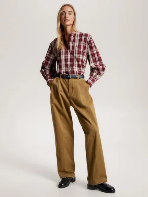 Camisa cropped sem gola com estampa xadrez tartan