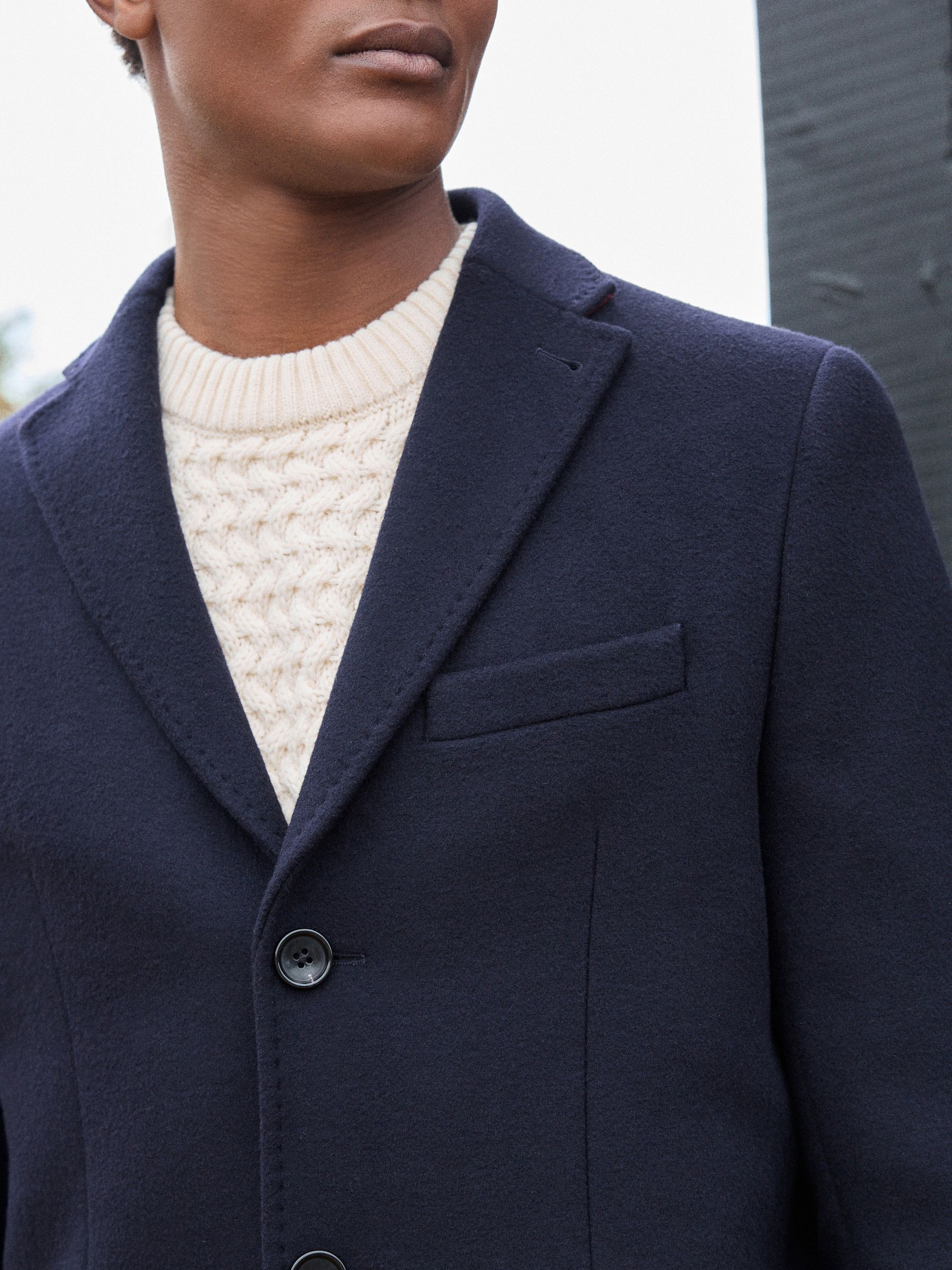 Donkerblauw - Signature soft touch wolrijke Epsom-jas