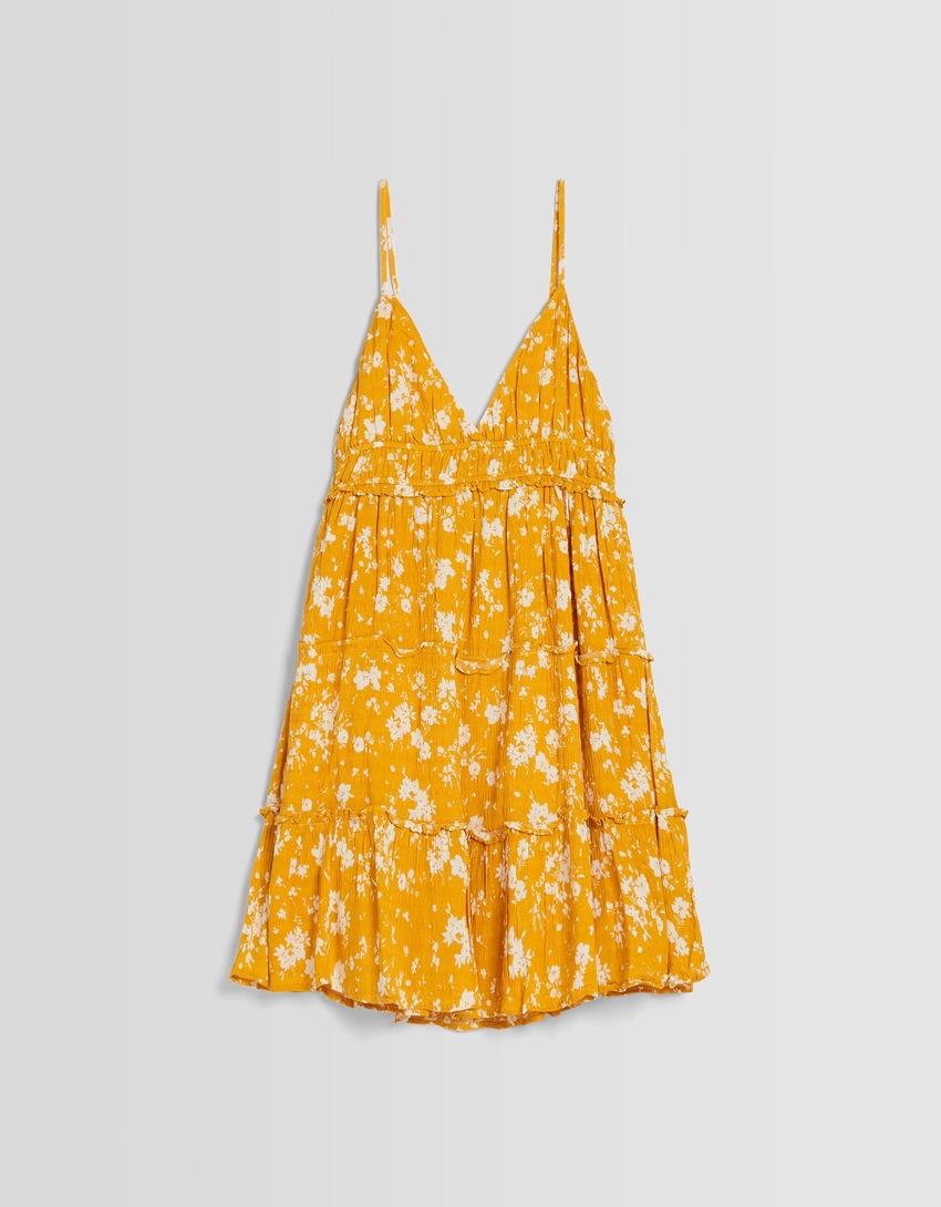 Mini vestido com alças franzidas