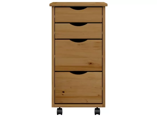 Armoire roulante avec tiroirs MOSS bois de pin marron miel