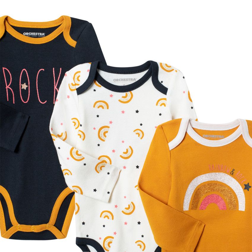 Lot de 3 bodies manches longues print arc-en-ciel - Jaune