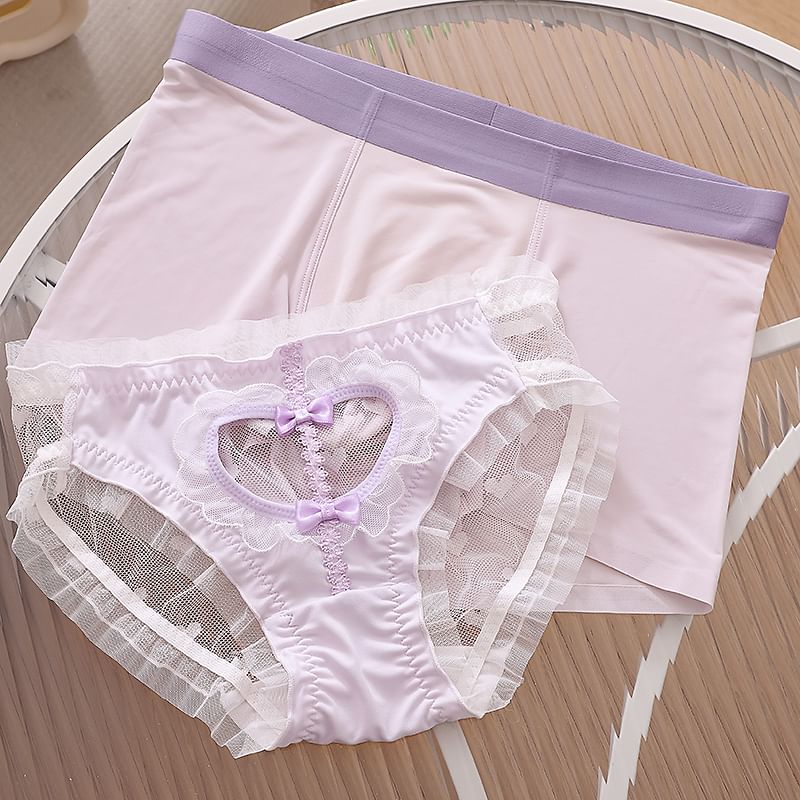 Pancherry - Matching set voor koppels: boxershort met contrasterende rand + kanten slip