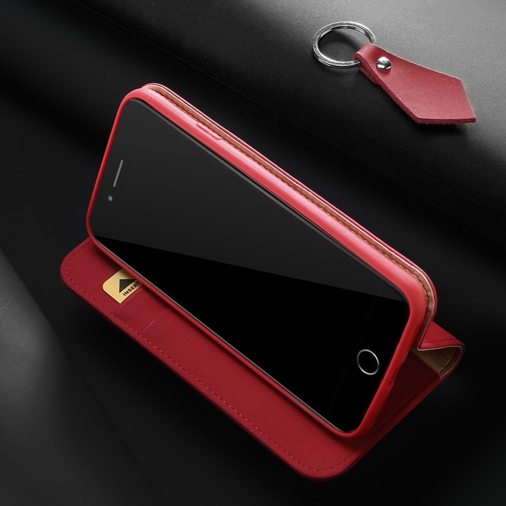 iPhone SE (2022/2020) / 8 / 7 Flip Wallet Cover Echtleder Tasche Wish Series - Rot