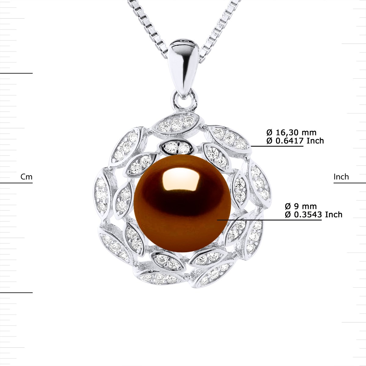 Collier SOLEIL Perle d'Eau Douce 9-10 mm Chocolat Argent 925