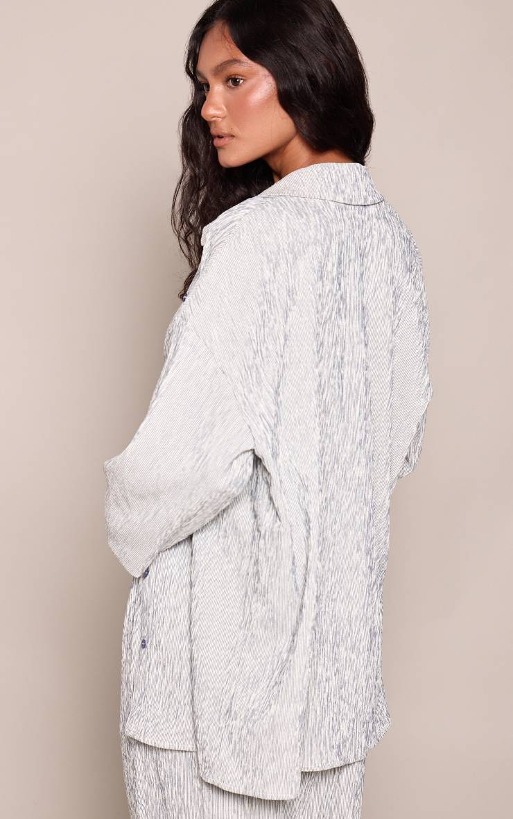 Bleu Marine Ensemble Coordonné Chemise Oversize À Rayures Texturées