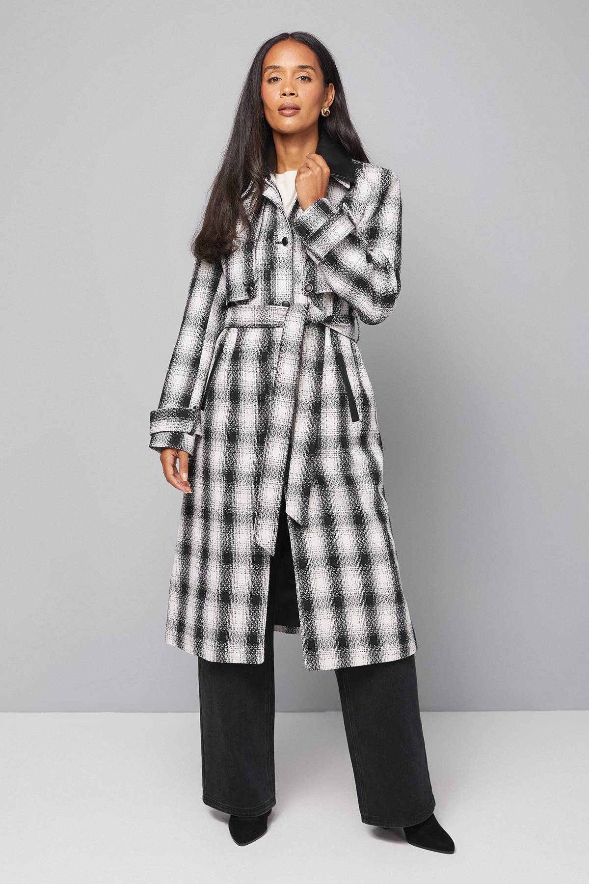 Wallis Trench-coat à Carreaux avec Col Contrastant