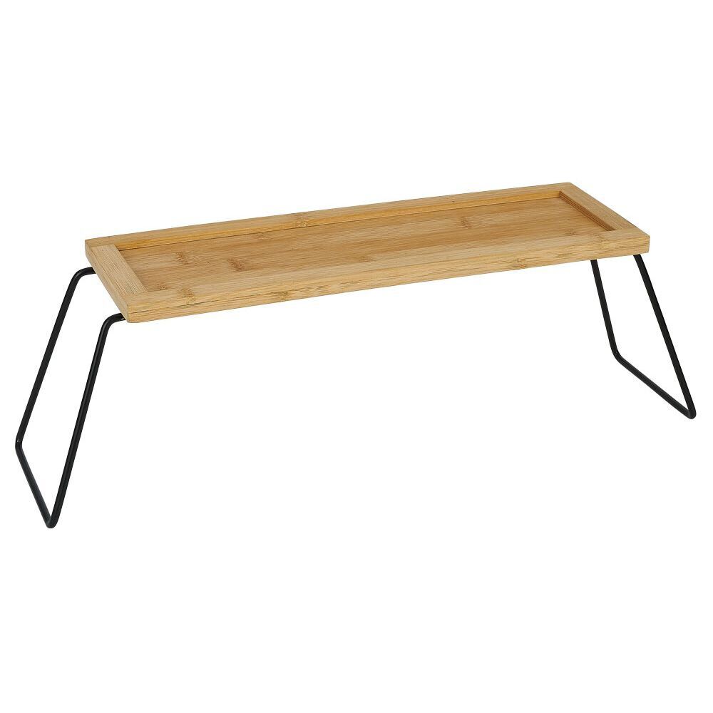 Étagère de rangement en bambou et pieds en métal noir 36x12xH15cm
