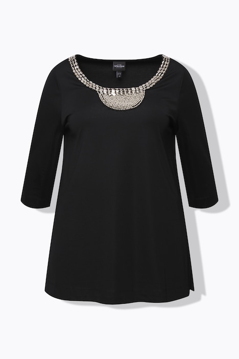 Shirt, Perlenstickerei, A-Linie, Rundhals, 3/4-Arm
