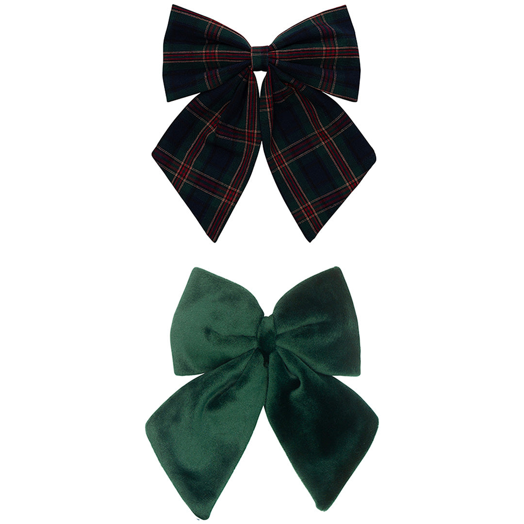 mimi & lula haarclipjes agnes bow tartan - green - 2st