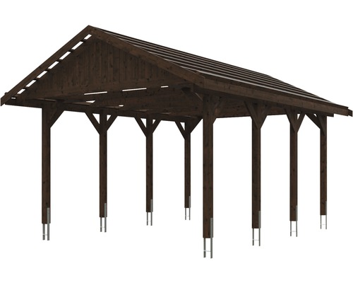 Enkele carport SKAN HOLZ Wallgau incl. daklatten en H-paalankers 430 x 600 cm notenhout
