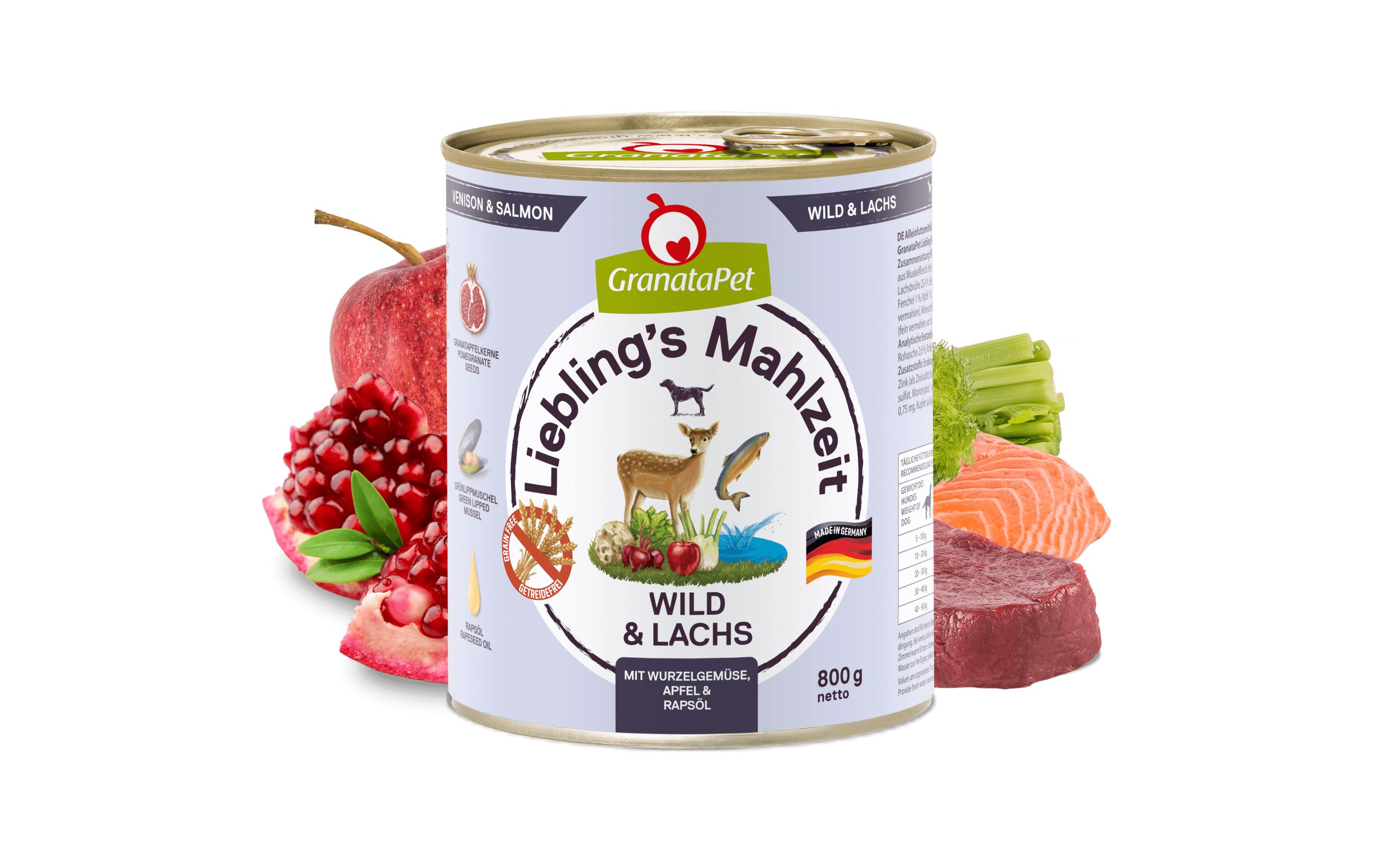 Nassfutter Liebling's Mahlzeit Wild & Lachs 800 gAlleinfuttermittel für ausgewachsene Hunde