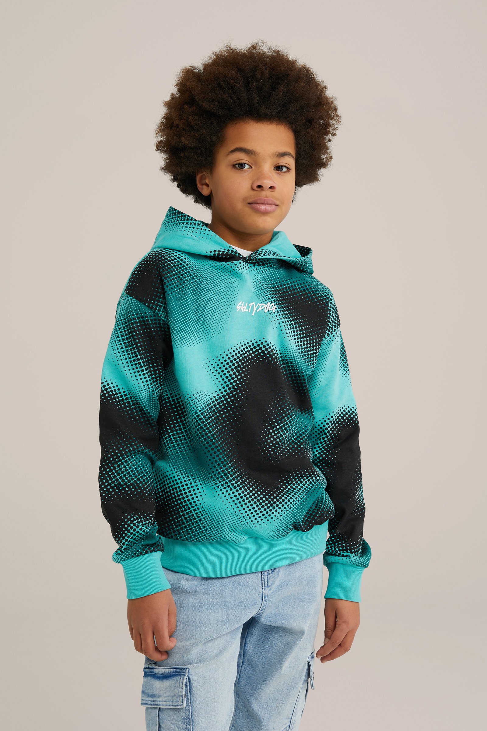 Jongens hoodie met dessin Salty Dog Groenblauw