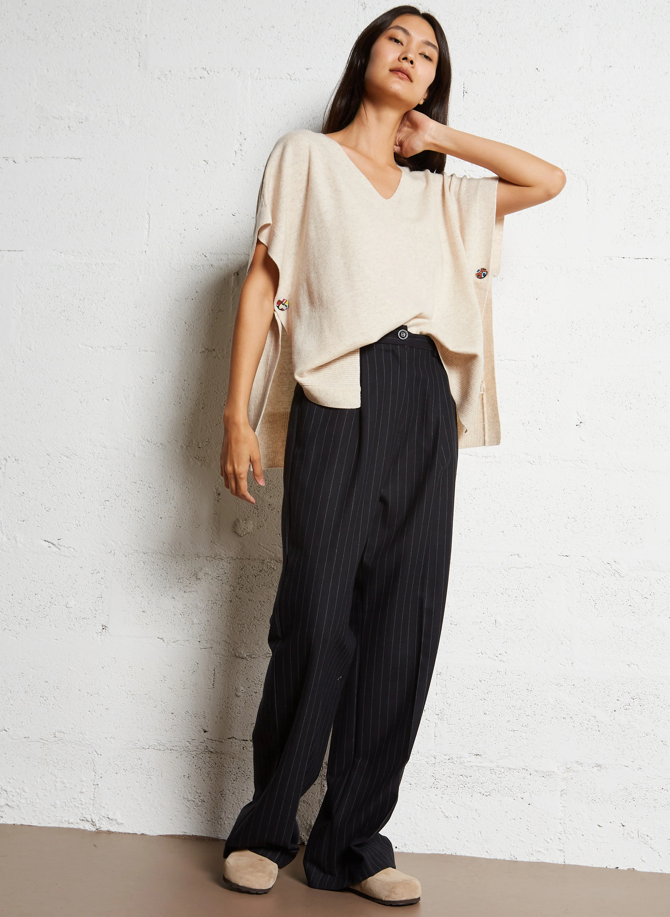 KATIE - Poncho en laine de mérinos | Marron