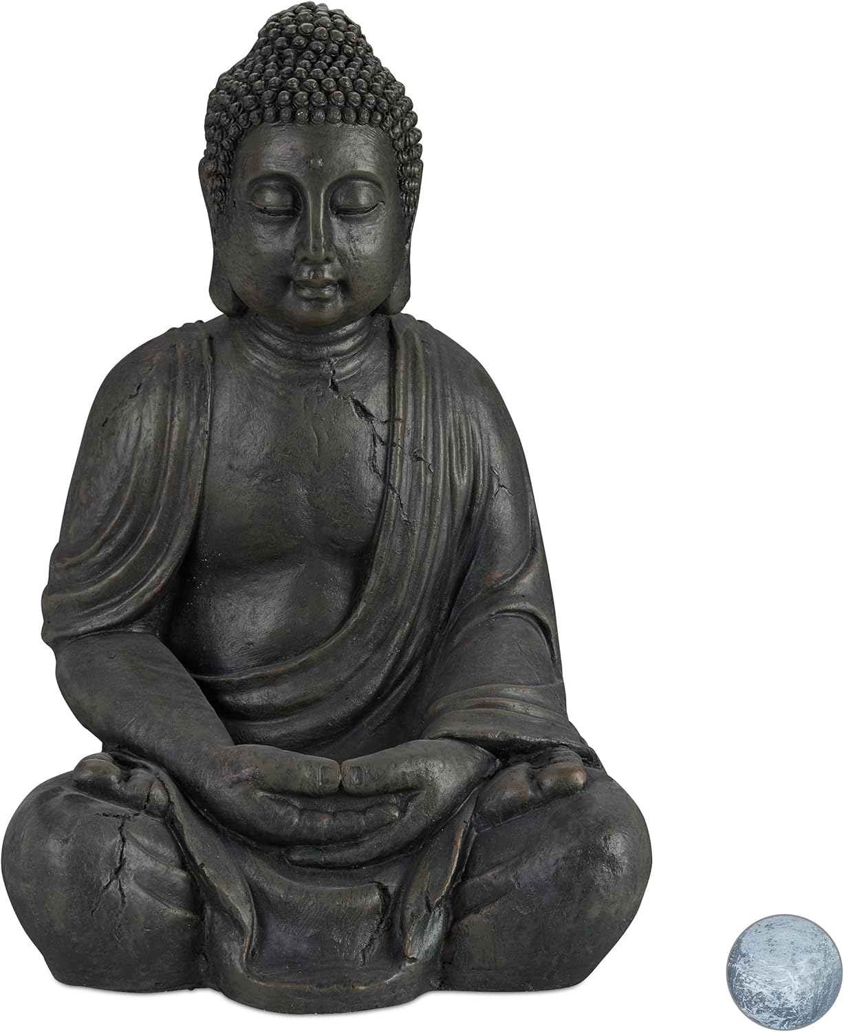 Relaxdays Buddha Figur sitzend, XL 70 cm, Gartenfigur, Dekofigur Wohnzimmer, wetterfest & frostsicher, dunkelgrau