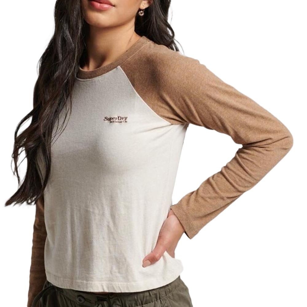 Superdry T-shirt Manches Longues Marron/Beige Femme Superdry Baseball