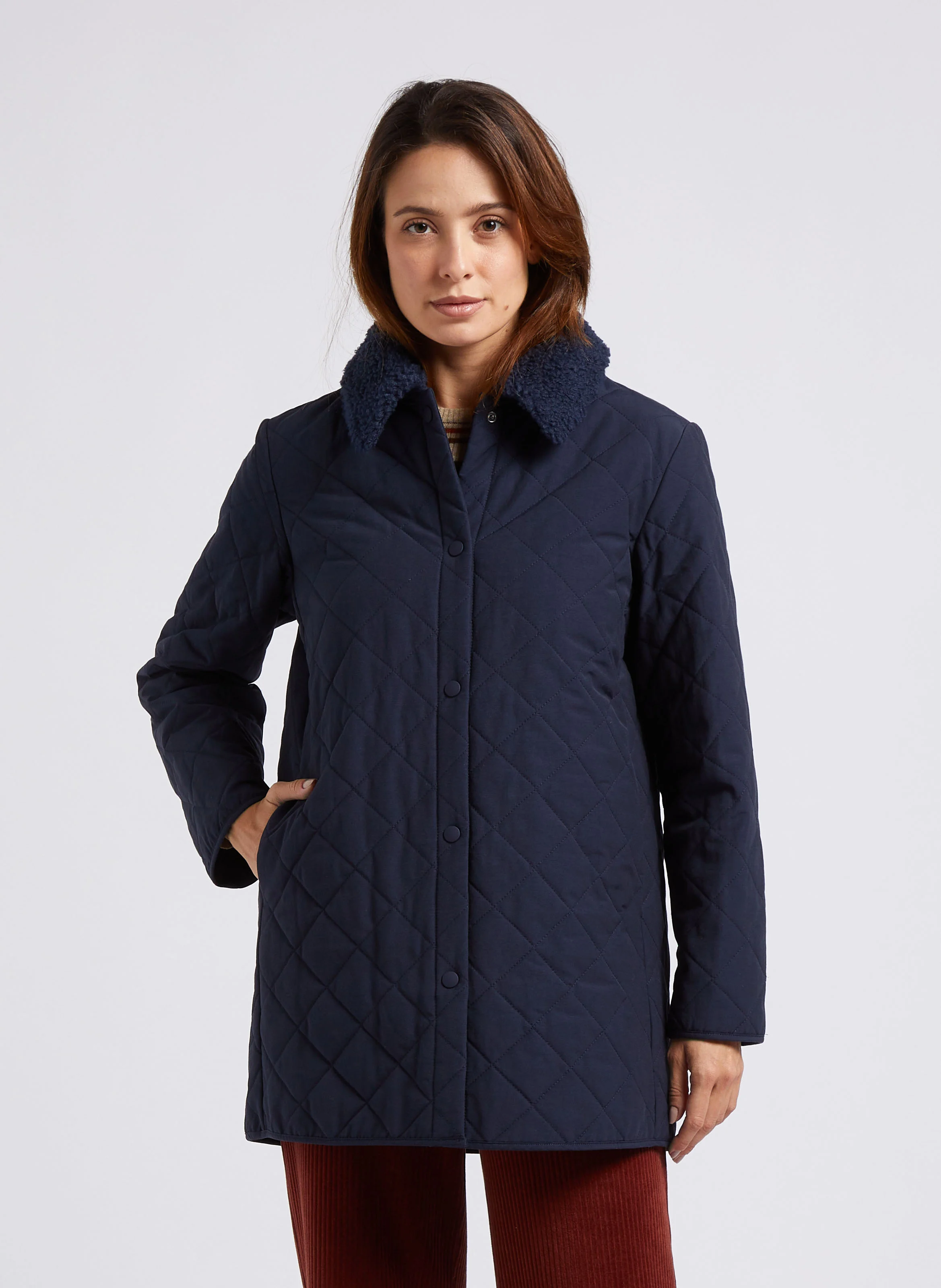 Veste droite col classique en coton mélangé | Bleu