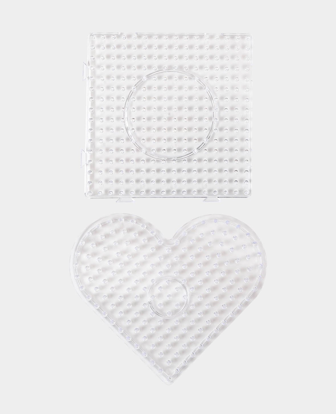 (2er Set) Steckplatten Herz & Quadrat Perlen XL Bügelperlen DIY - Transparent