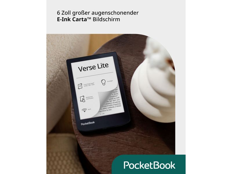 PocketBook E-Book Reader Verse Lite Midnight Grey 6 Zoll E-Book Reader mit 8 GB Speicher und E-Ink Carta Bildschirmtechnologie