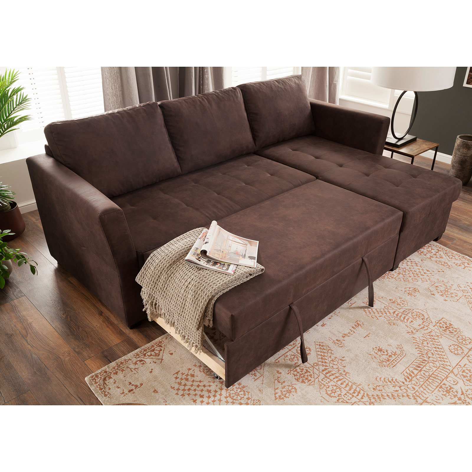 Ecksofa - brown - Microfaser - Liegefunktion