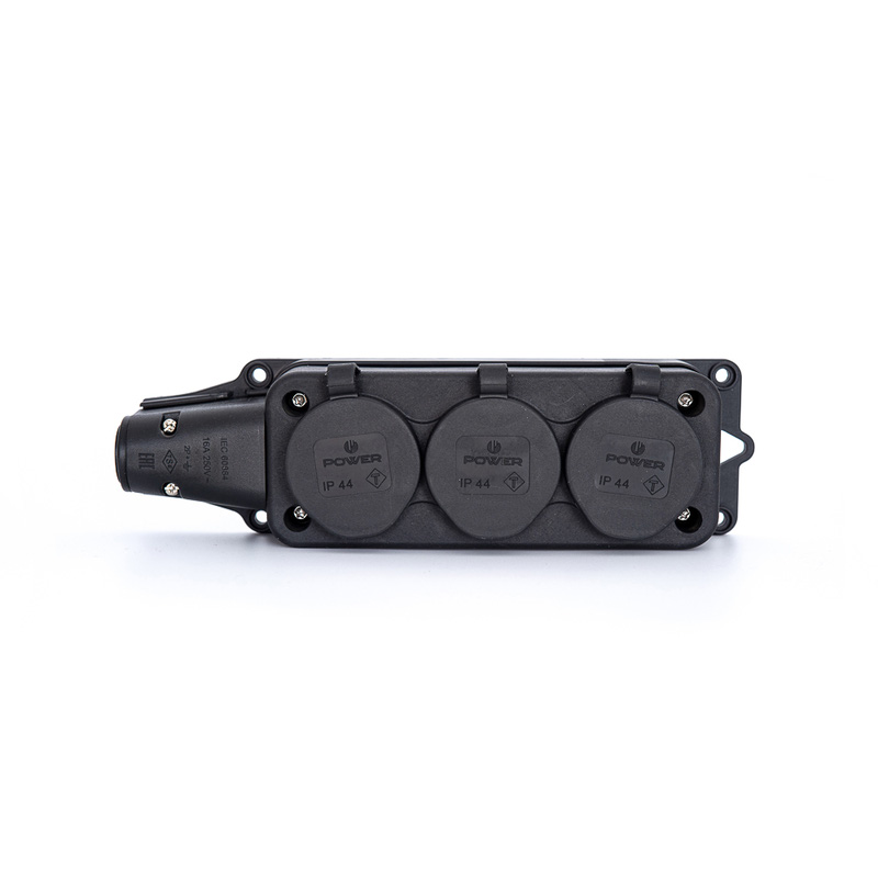 Power Contactdoos 3-voudig rubber randaarde zwart IP44