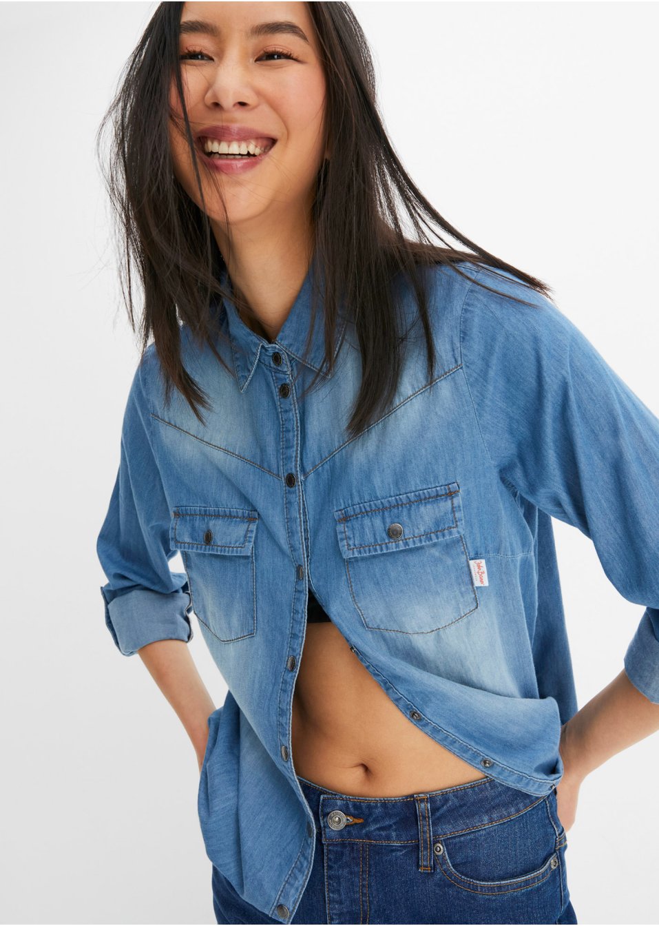 Chemise en jean avec boutons-pression, manches longues