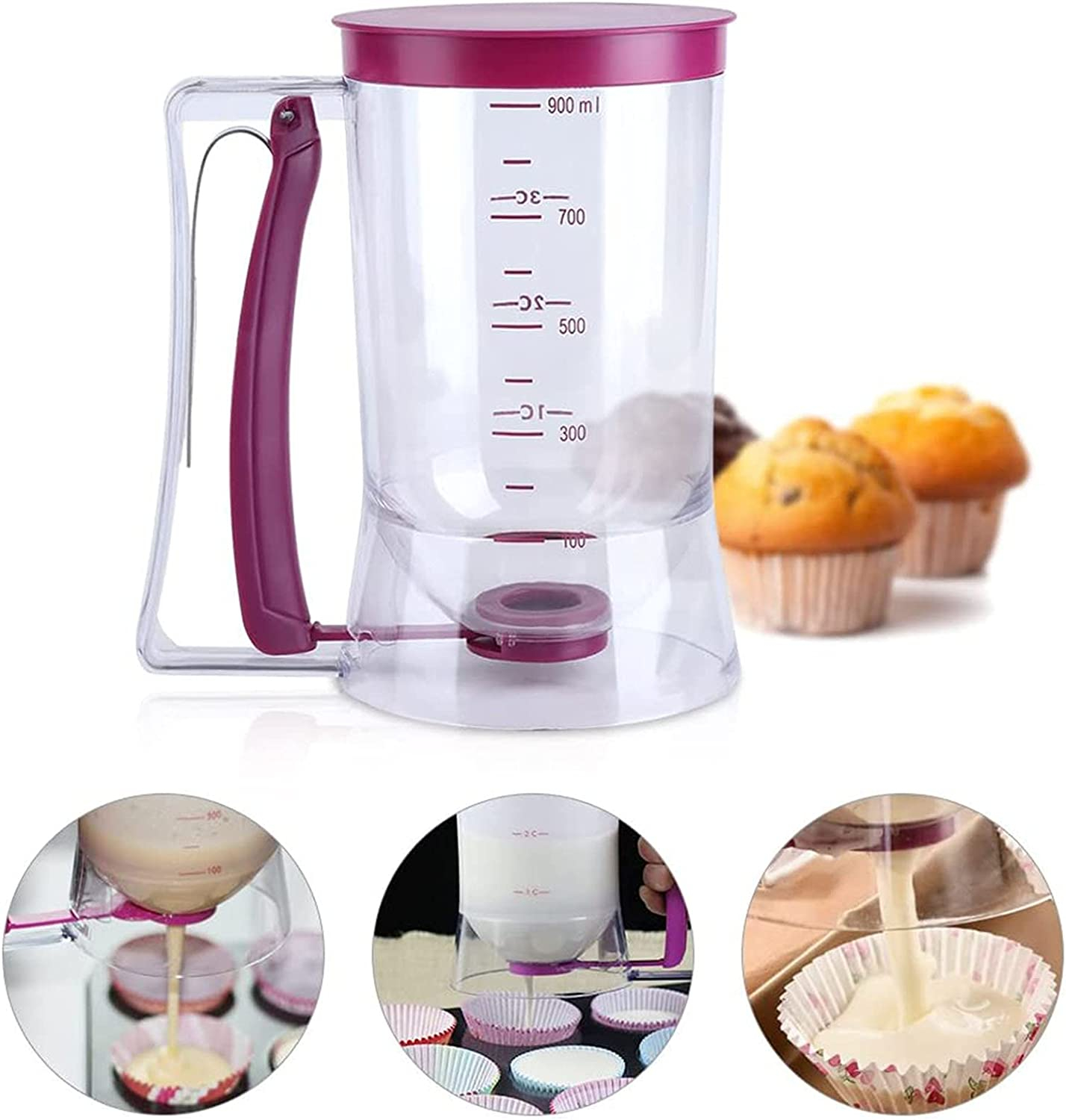 (900ml) Teig Portionierer Back Messbecher Teigspender für Crêpes / Pancakes / Waffeln / Muffins