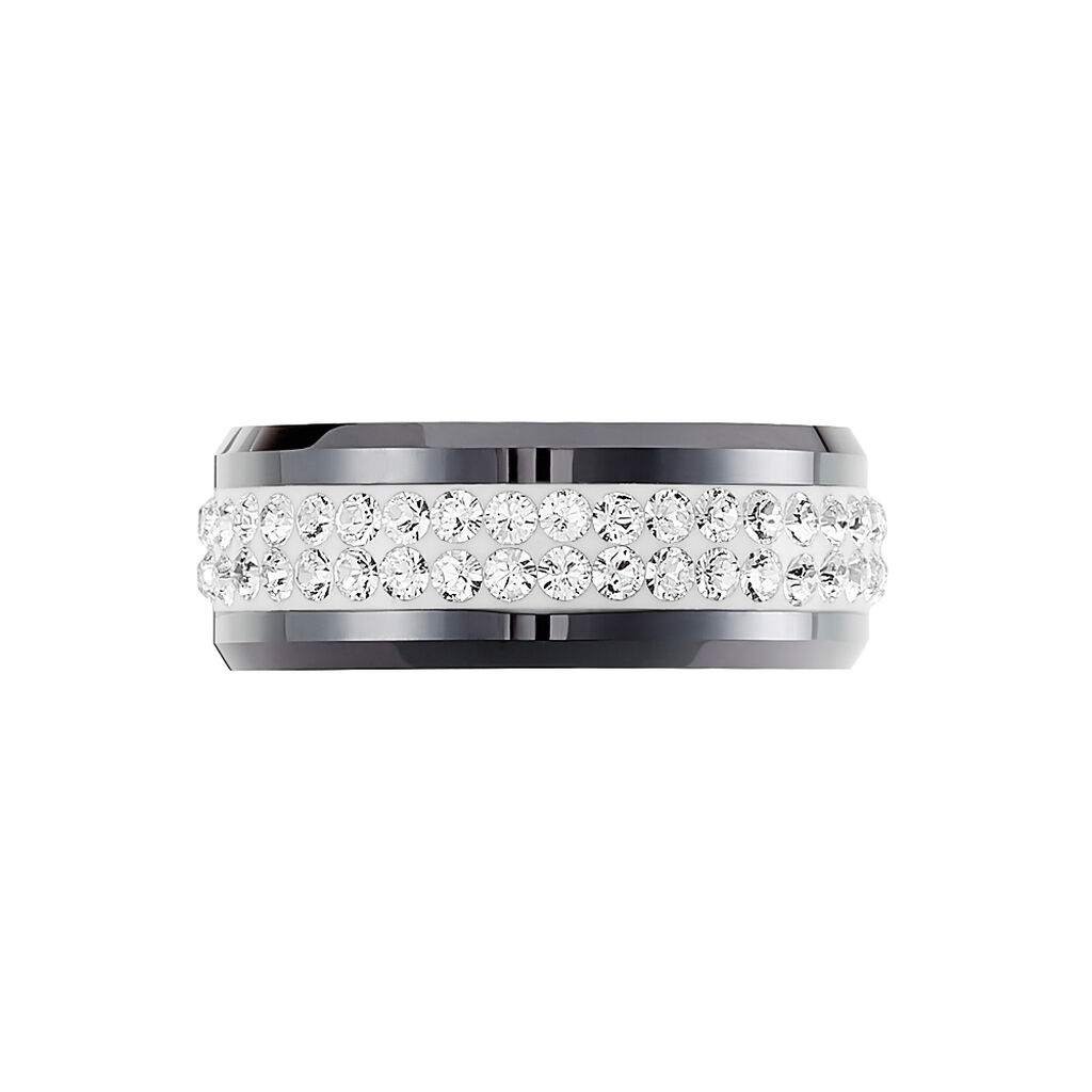 Bague Noire Ceramique Blanc Céramique Et Strass