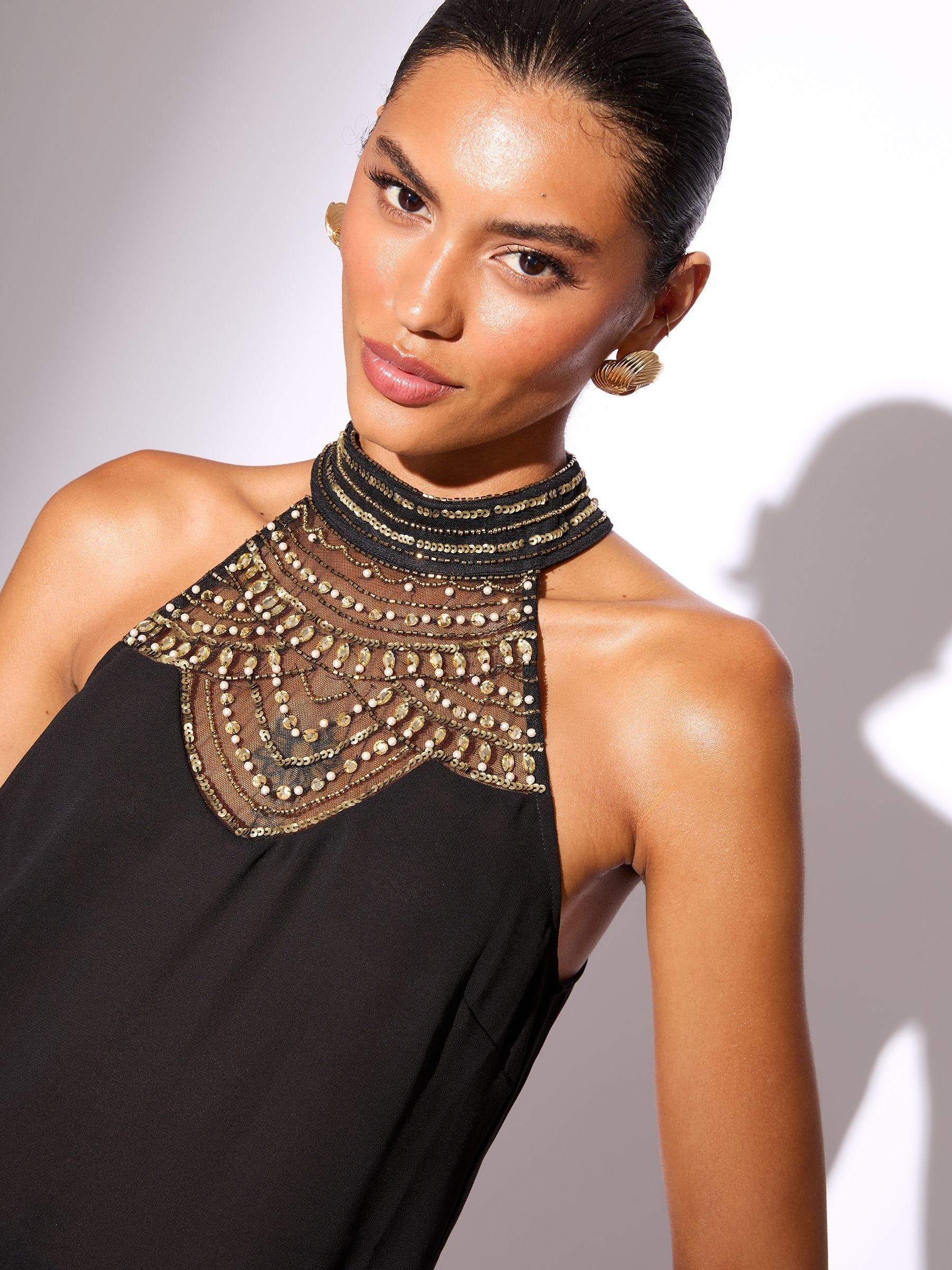 Zwart met goud - Lipsy - Top met halterhals