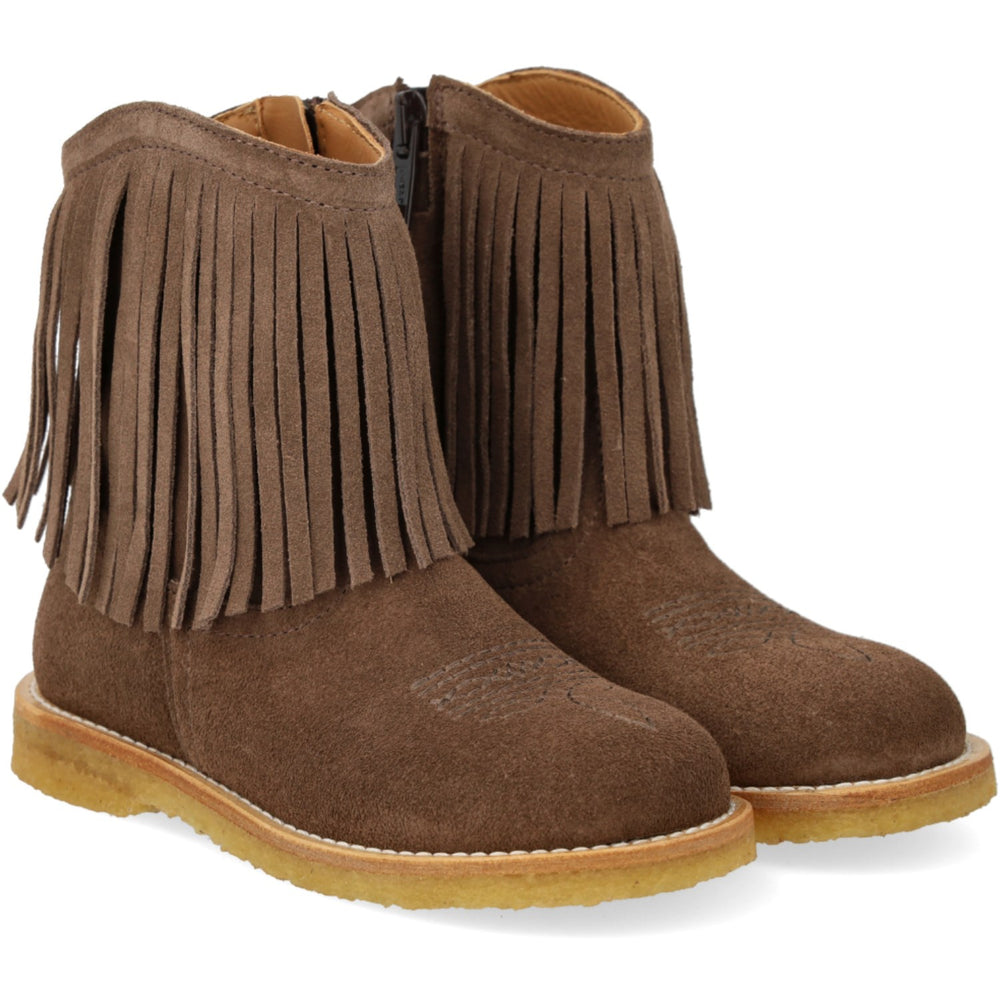 Køb Angulus Dark Taupe Cowboystøvle Med Frynser Og Broderi