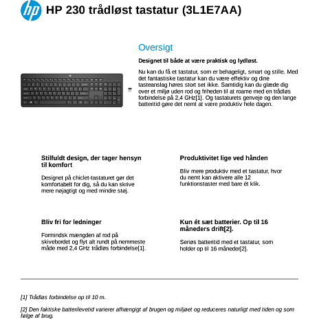 HP 230 trådløs tastatur - sort