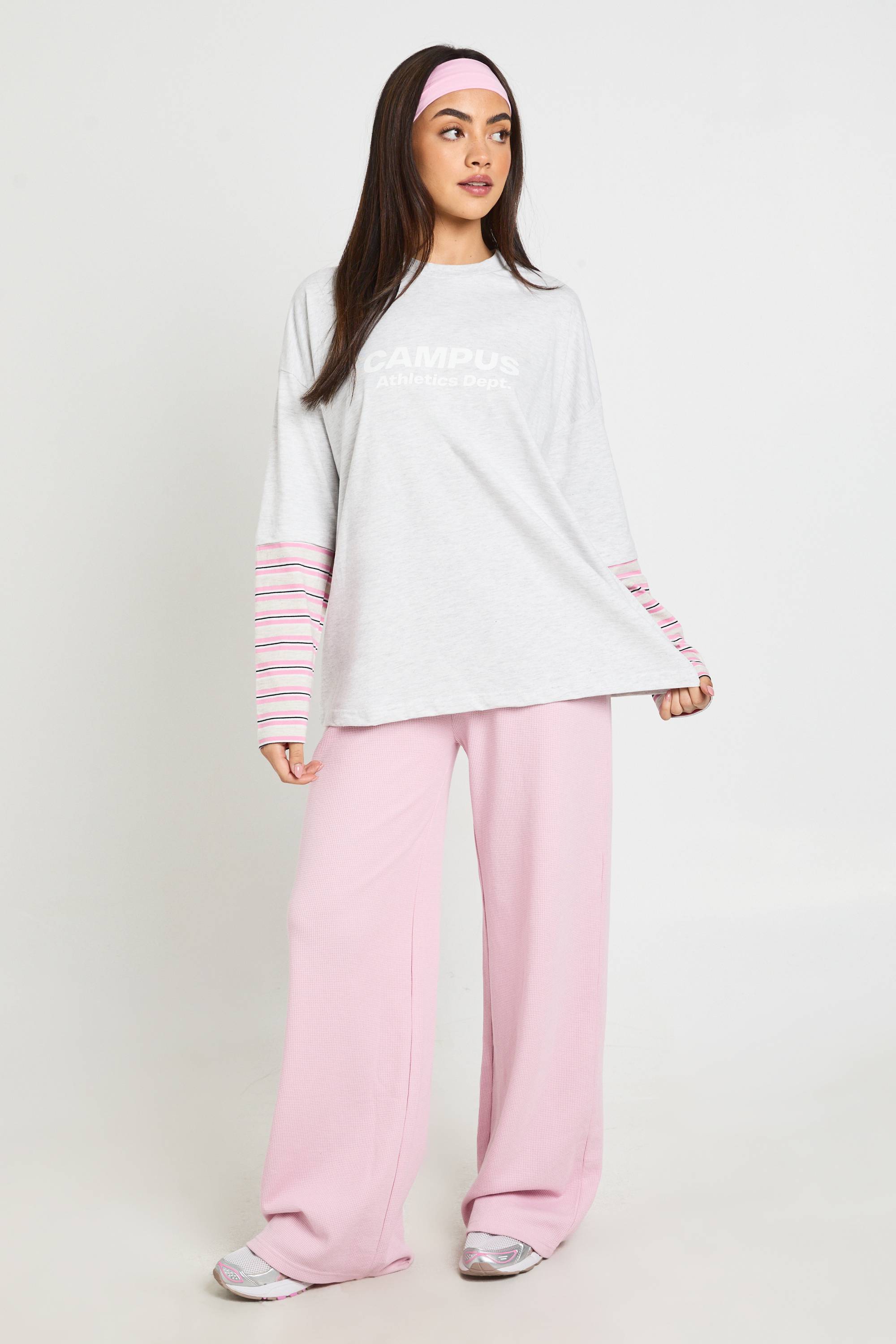 boohoo T-shirt Graphique Surdimensionné À Double Épaisseur Avec Manches Rayées