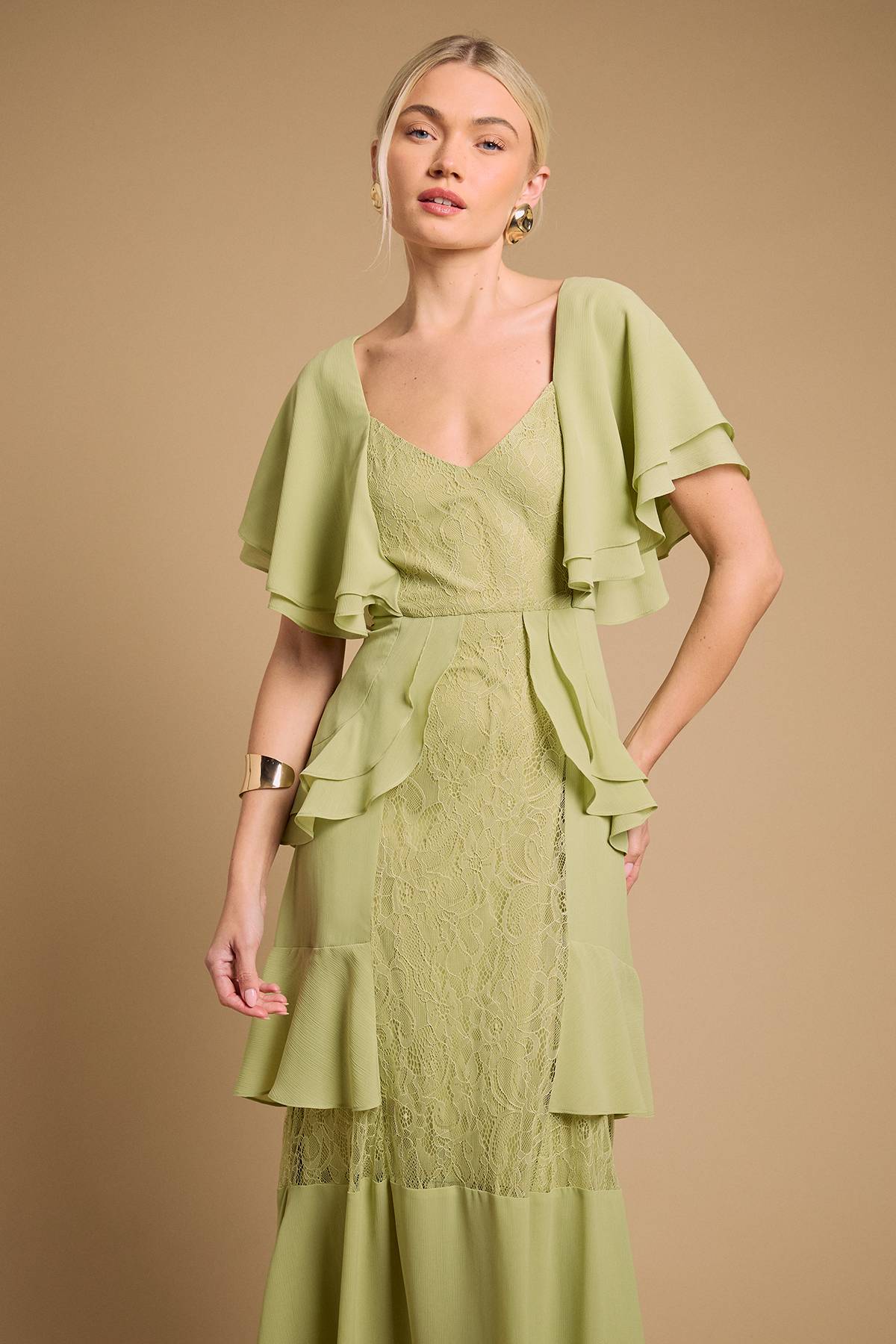 Oasis Robe Longue À Volants Avec Empiècement En Dentelle