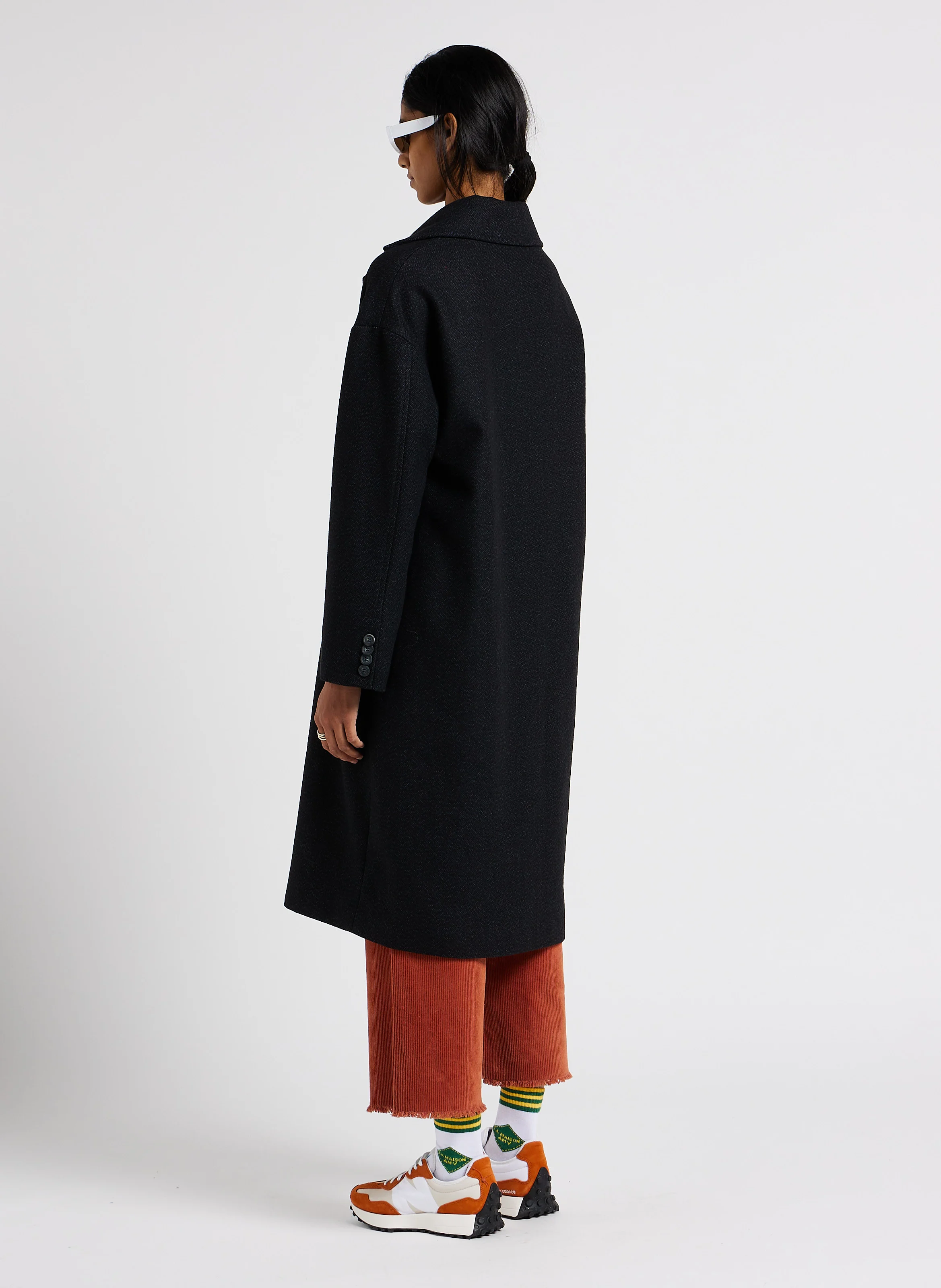 LEO - Manteau long col tailleur en maille mélangée | Noir
