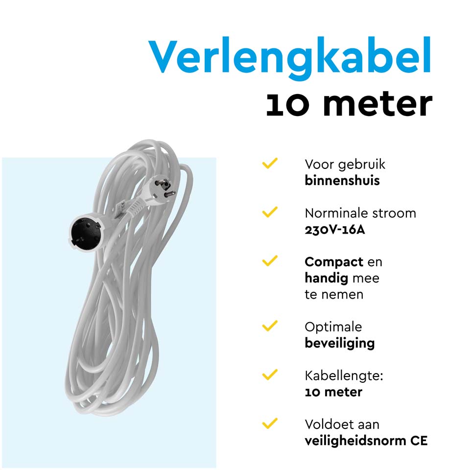 BRASQ 10 meter verlengsnoer met randaarde - White