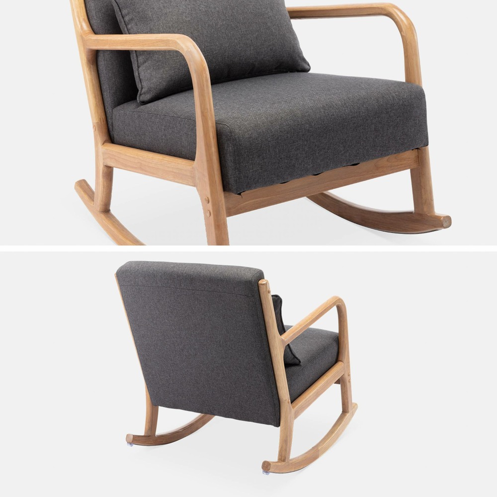 Fauteuil à bascule design en bois et tissu. 1 place. Rocking chair scandinave. Gris foncé