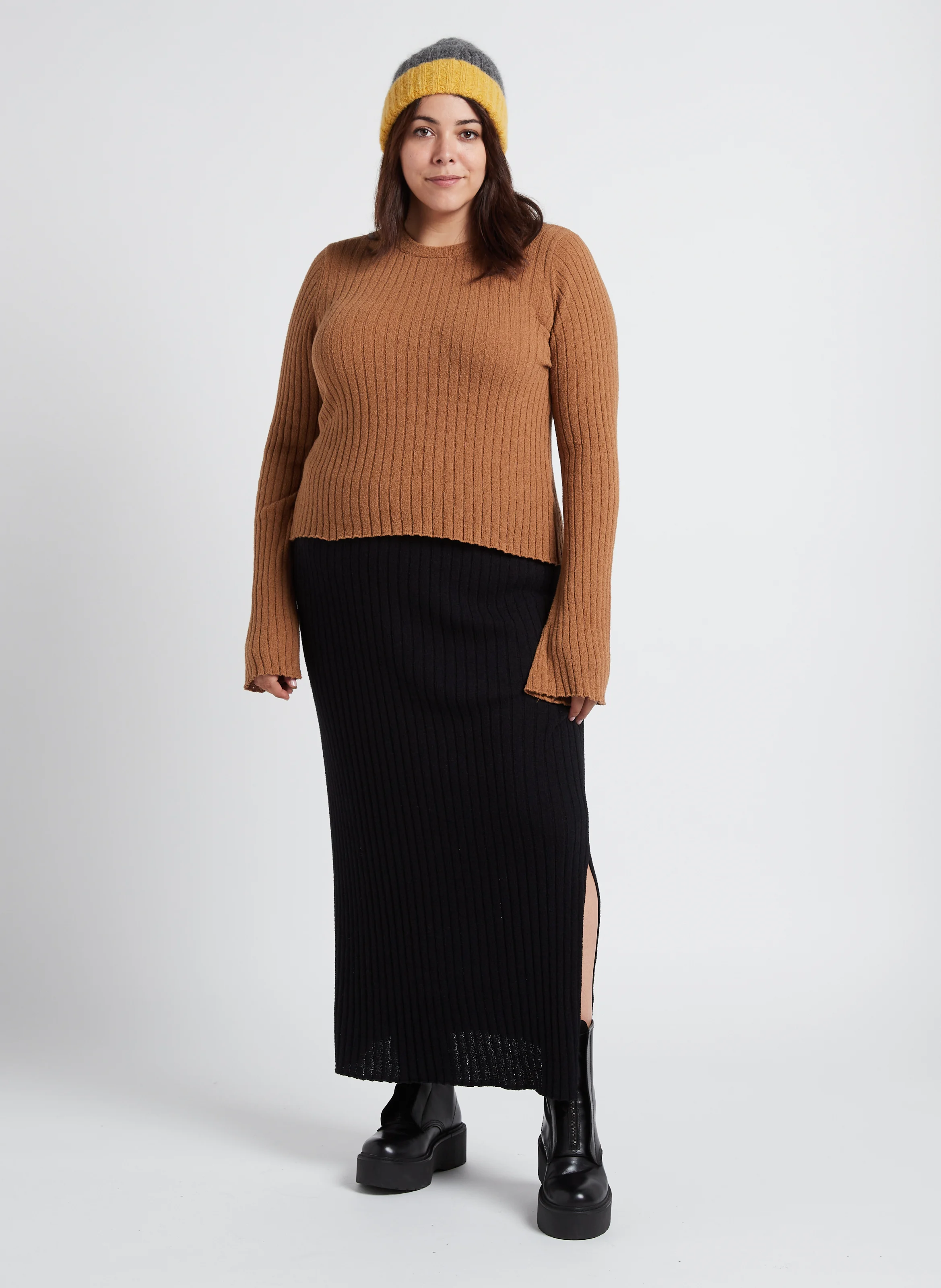 Pull col rond en coton mélangé | Marron