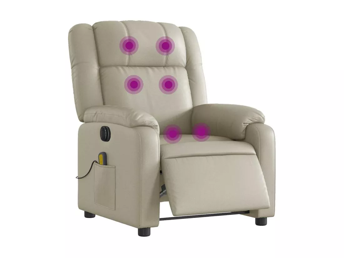 Fauteuil massant inclinable électrique crème similicuir