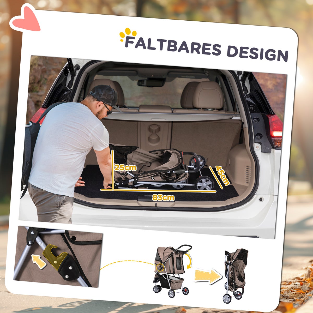PawHut Hondenbuggy, 75L x 45B x 97H cm, 600D Oxford, Nylon Mesh, Koffiebruin + Zilver