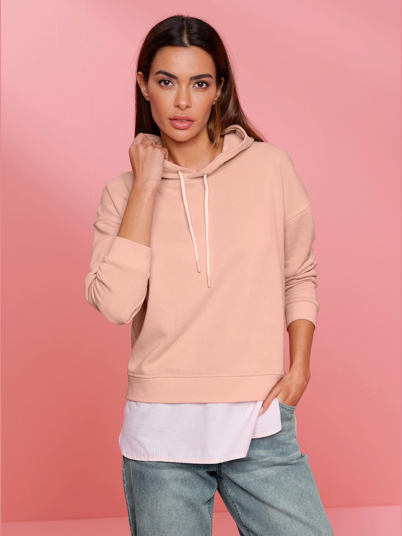 Sweat-shirt empiècements chemisier à rayures tissées