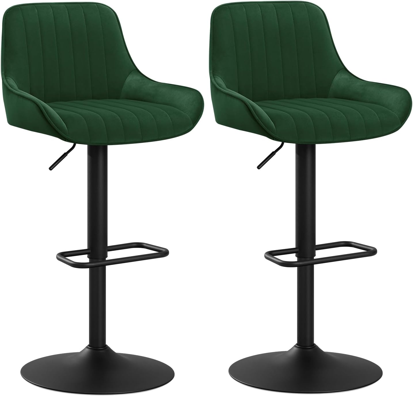WOLTU Barhocker 2er Set, Höhenverstellbar und 360° Drehbar, Barstuhl mit Rückenlehne und Fußstütze, für Küche Bar Esszimmer, Milchzarter Plüsch, Dunkelgrün