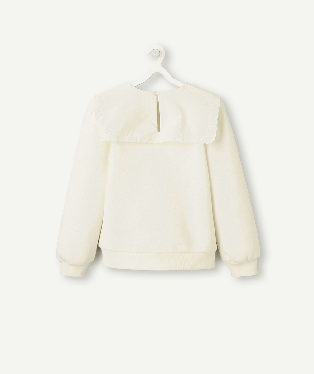 SWEAT FILLE EN FIBRES RECYCLÉES ÉCRU AVEC MAXI COL BRODÉ