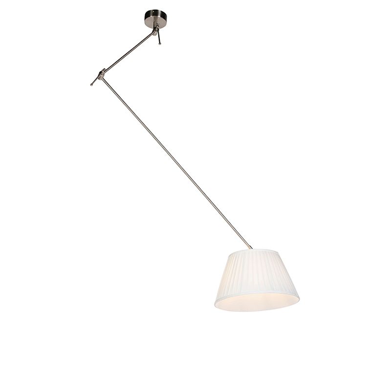 Hanglamp staal met plisse kap crème 35 cm - Blitz