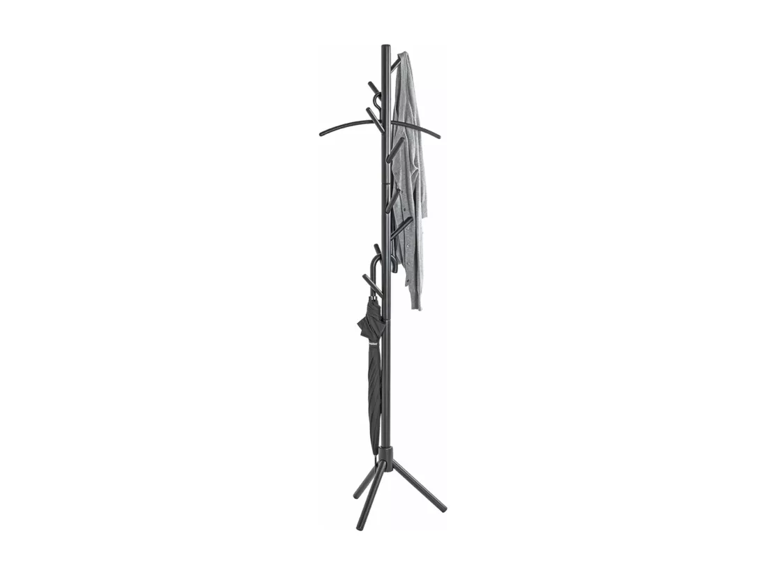 Porte-manteau avec 8 crochets en bois massif coloris noir - diamètre 43 x hauteur 174 cm