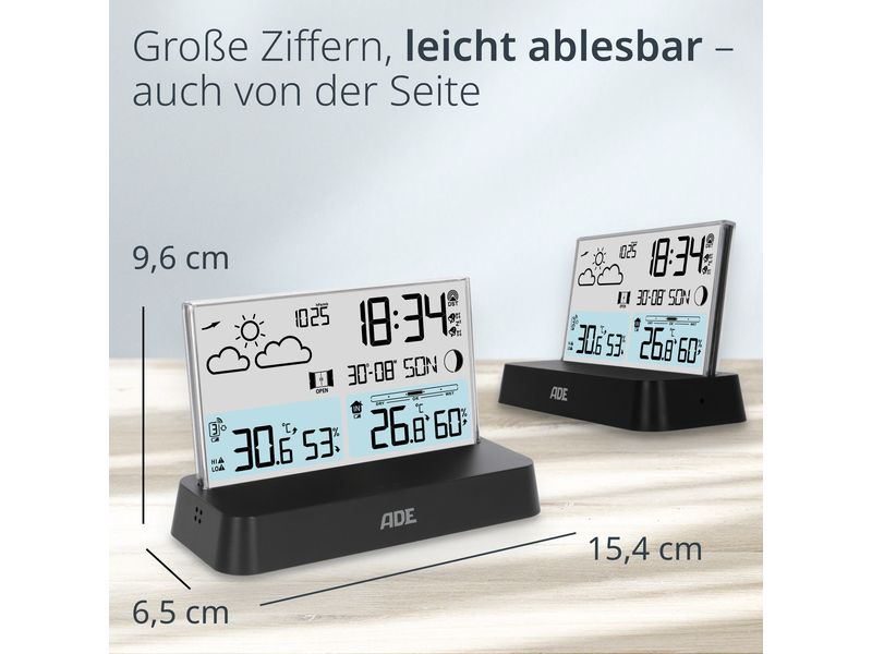 ADE Wetterstation mit Funk-Aussensensor Schwarz Wetterstation mit Funk-Aussensensor und DCF-Funkuhr